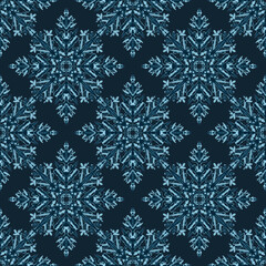 Fototapeta na wymiar Watercolor seamless pattern with snowflakes. Great Christmas allover print for wrapping paper or textile. Winter design. 