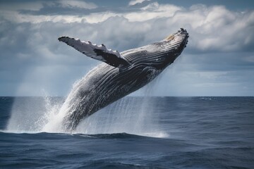 Fototapeta premium A humpback whale leaping out of water, jump out of water.
