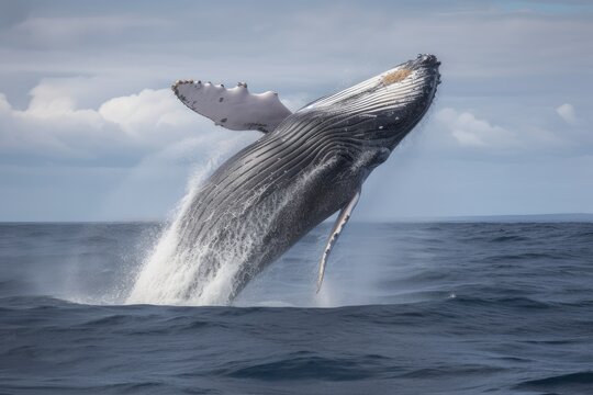 A humpback whale leaping out of water, jump out of water.