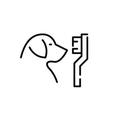 Dog and toothbrush. Pet healthcare. Pixel perfect, editable stroke line icon
