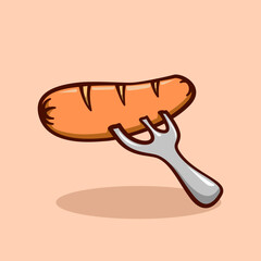 sausage on fork illustration in cartoon style