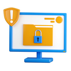 3d icon. Computer monitor icon with a lock on the display. protection of personal information. Hide secret files. Device lock, password entry. 3D rendering, cartoon style illustration.