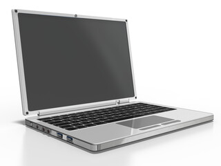3d grauer Laptop, Notebook mit Tastatur und leeren Bildschirm, freigestellt, transparenter Hintergrund
