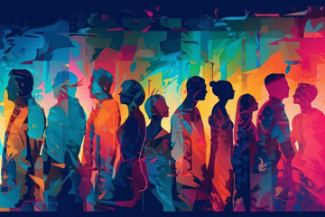 Fototapeta na wymiar Colorful illustration of a group of people. Generative AI.