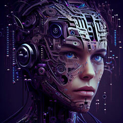 Cyborg woman, artificial intelligence robot, futuristic technology, humanoid science, generative AI

