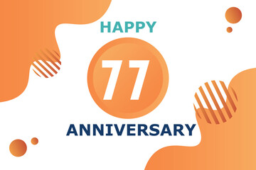 77 years anniversary celebration geometric logo design with orange blue and white color number on white background template 