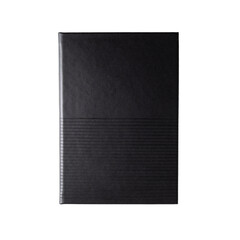 Top view closed diary notebook black leather cover isolated on transparent background.