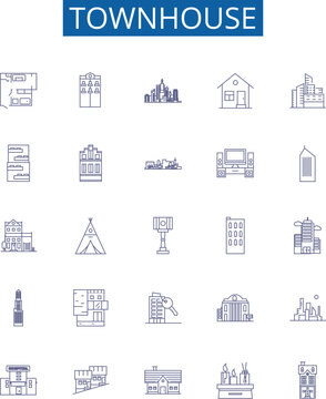 Townhouse line icons signs set. Design collection of Townhome, Townhouse, Rowhouse, Villa, Cottage, Bungalow, Duplex, Condo outline concept vector illustrations