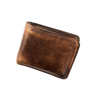 Old wallet brown leather isolated on transparent background