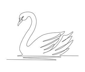 Continuous one line drawing of mute swan. Simple swan outline vector illustration.