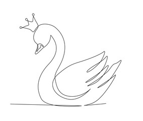 Continuous one line drawing of mute swan. Simple Princess swan outline vector illustration. © Line addict