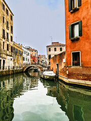 View of water street and old buildings in Venice, ITALY 