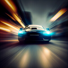 Fototapeta na wymiar Car racing at high speed, blurred background - AI generated image