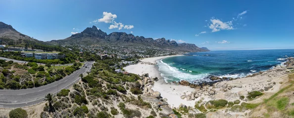 Fotobehang Camps Bay Beach, Kaapstad, Zuid-Afrika Drone view at Camps bay near Cape Town on South Africa