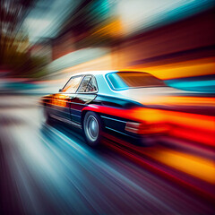 Plakat Car racing at high speed, blurred background - AI generated image