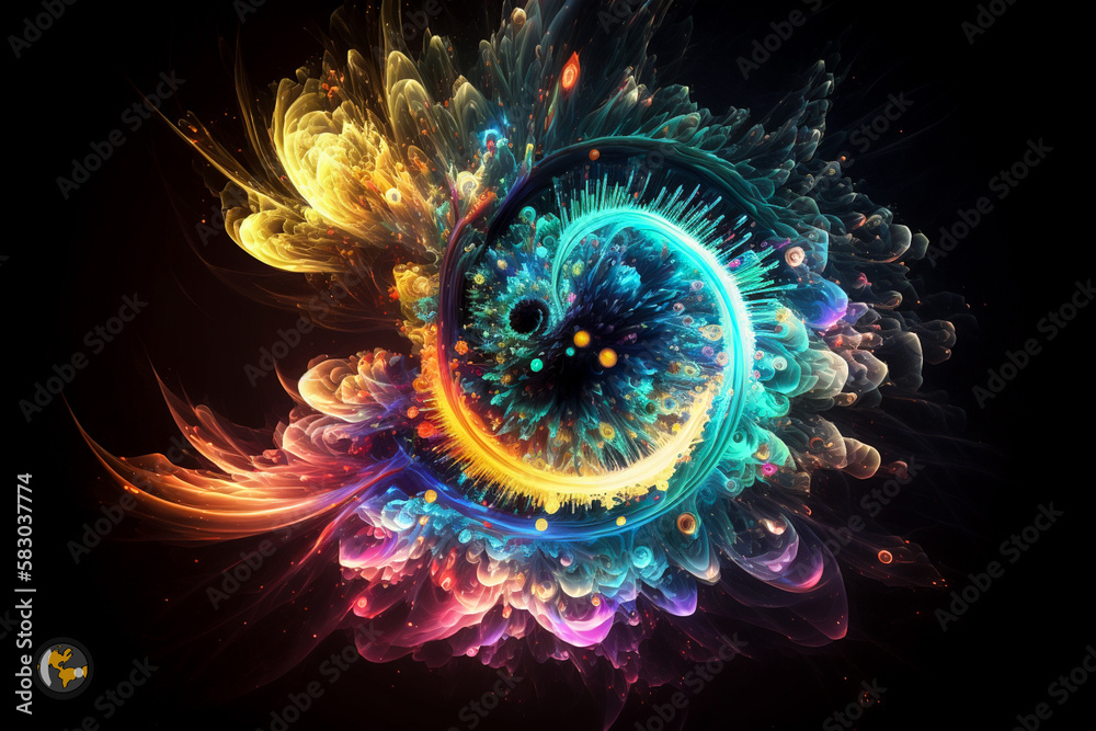 Sticker metaphysical simulated dimension of consciousness exploding - quantum energy abstract universe