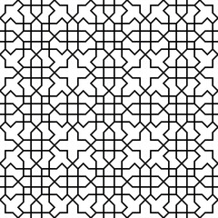 Seamless geometric ornament based on traditional islamic art. Black and white.