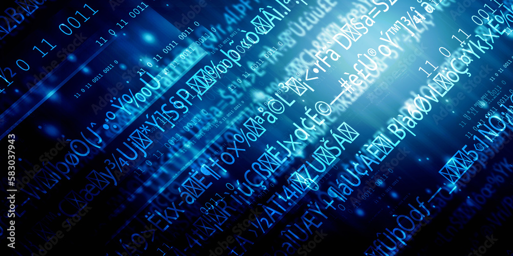 Poster 2d illustration abstract digital binary data on computer screen
