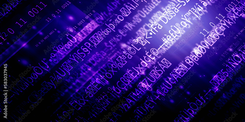 Poster 2d illustration abstract digital binary data on computer screen