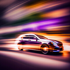 Plakat Car racing at high speed, blurred background - AI generated image