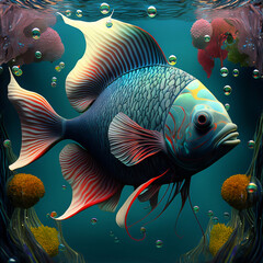 Fish in an aquarium. Created with Generative AI technology.
