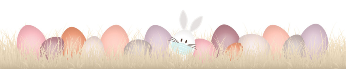 Osterwiese Beige Weißes Hasenei Maske & 14 Ostereier Verschiedene Farben