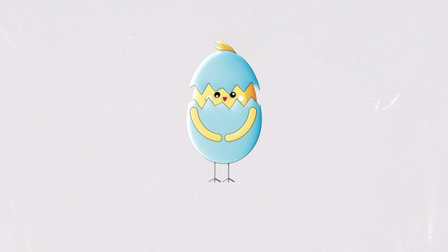 Happy Easter animation vertical video. Yellow chicken hatches from an egg.