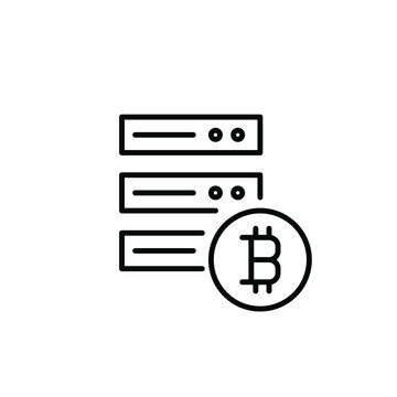 Bitcoin mining servers. Blockchain cryptocurrency. Pixel perfect, editable stroke line icon