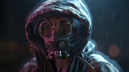 Cyberpunk character with gaz mask portrait