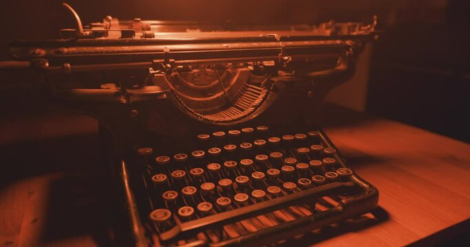 Light shining on an old retro typewriter - close up