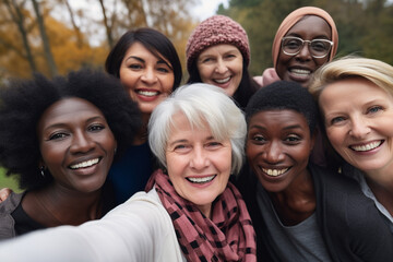 Generative ai middle age happy smiling group multiethnic taking selfie