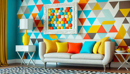 A living room design Geometric Patterns Bold colorful patterns Generative AI