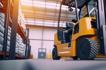 Generative AI image of yellow industrial truck in warehouse