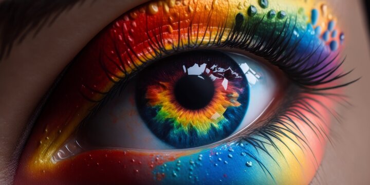 Generative AI image of multicolored female eye