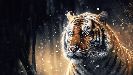 Obraz premium Tiger in a natural habitat in winter. AI generated illustration