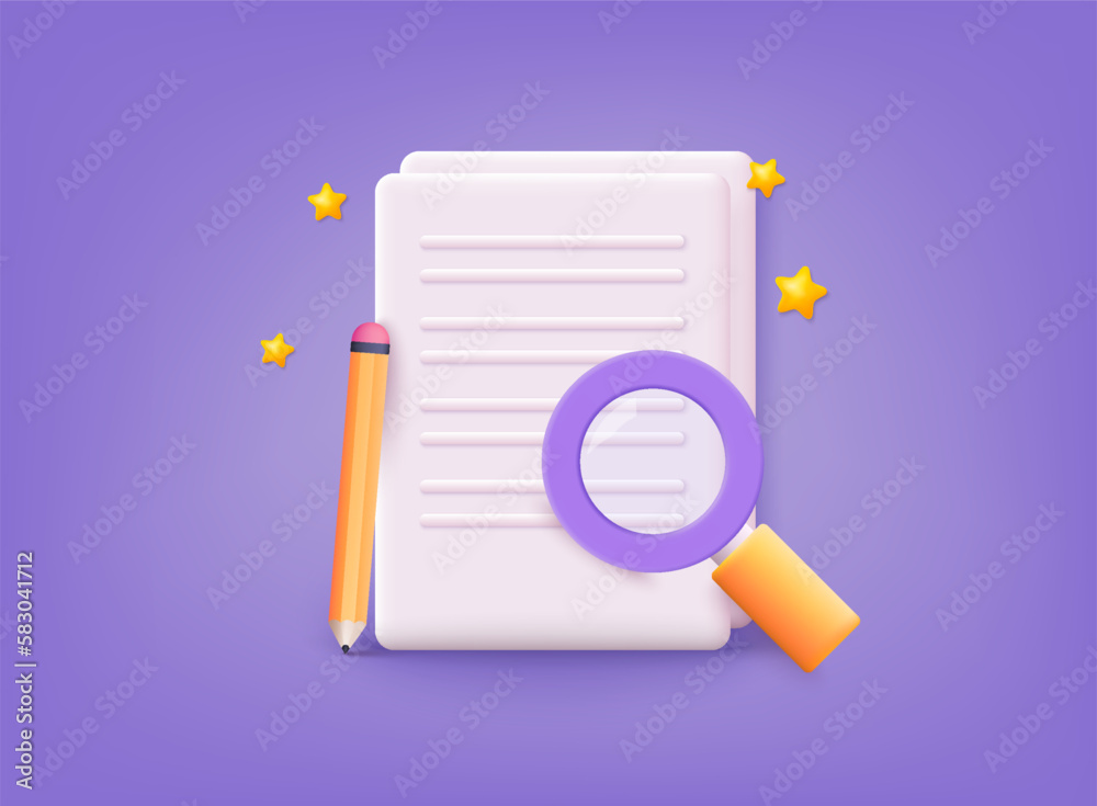Poster searching image and video files in database. document management soft. 3d vector illustrations.