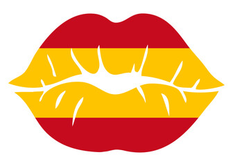 Logo I love Spain. Silueta aislada de labios de mujer con los colores de la bandera de España - obrazy, fototapety, plakaty