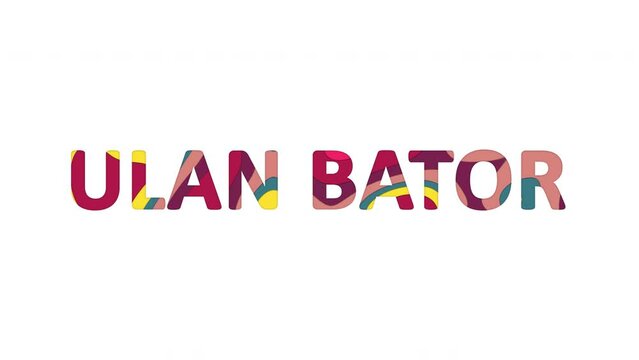Multi-colored inscription capital name ULAN BATOR with colored spots floating inside. Looped from frame 120 to 839, Alpha BW at the end