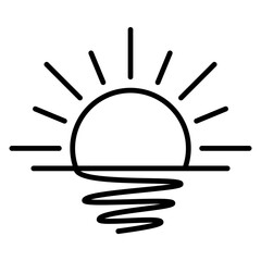 Ilustración lineal sol naciente con reflejo en el mar