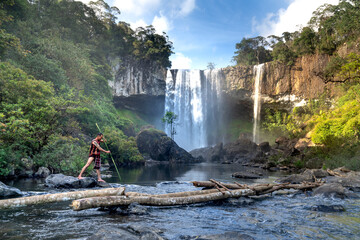 K50 waterfall. The majestic K50 waterfall is still very wild in the tropical jungle in K 'Bang district, Gia Lai province, Vietnam  