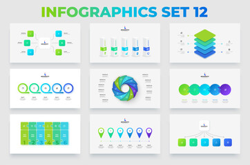 Set of abstract infographic elements. Flowcharts, cycle, puzzle and timelines with 4, 5, 6 and 11 options