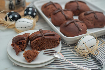 chocolate orange hot cross buns..traditional easter pastries