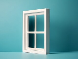 Isolated White Wooden Window Against Plain Blue Background