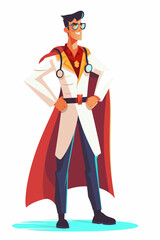 Doctor super-hero in a medical uniform, National doctors day celebration. Vector isolated cartoon style drawing.