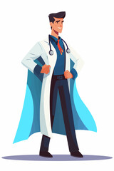 Doctor super-hero in a medical uniform, National doctors day celebration. Vector isolated cartoon style drawing.