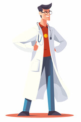Doctor super-hero in a medical uniform, National doctors day celebration. Vector isolated cartoon style drawing.