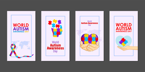 Fototapeta premium Vector illustration of World Autism Awareness Day social media story feed set mockup template