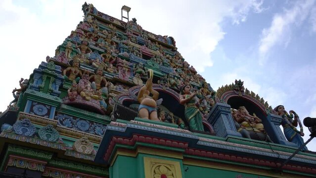 Look-up view of the famous Sri Layan Sithi Vinayagar Temple in Keong Saik Rd, Chinatown, Singapore.