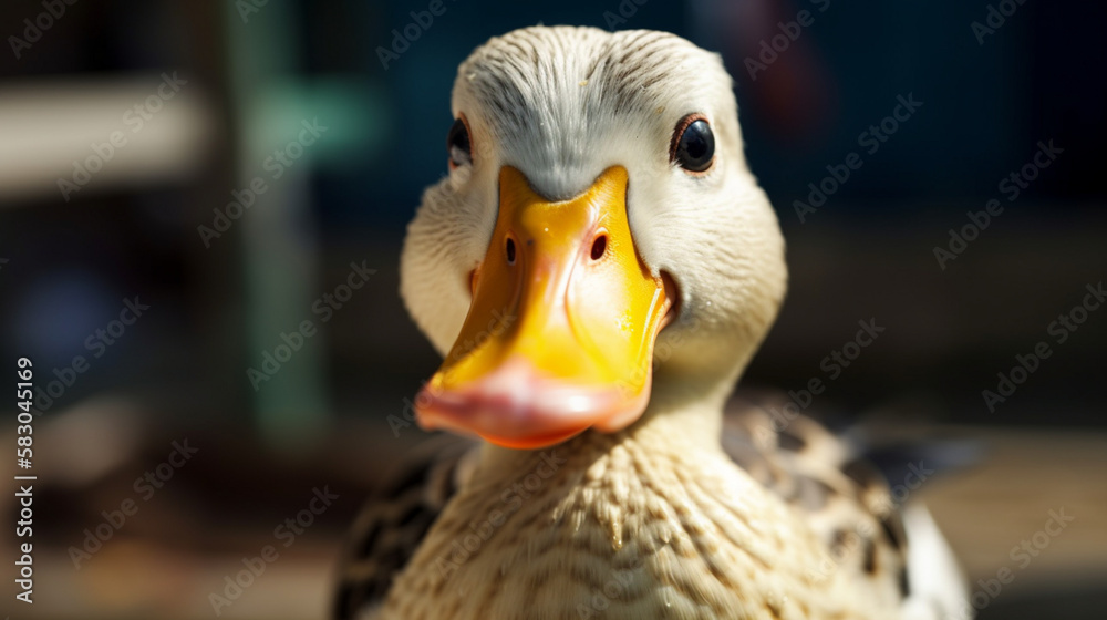 Poster a funny duck with a yellow beak generative ai