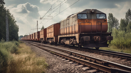 Fototapeta na wymiar A freight train with tank cars of hazardous chemical Generative AI 